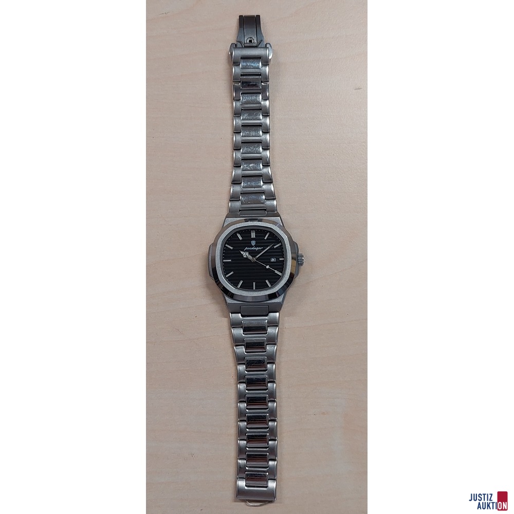 Herrenarmbanduhr der Marke Poedagar&comma; Stahl Quarz&comma; Uhr steht&comma; Batterie leer&comma; Band defekt