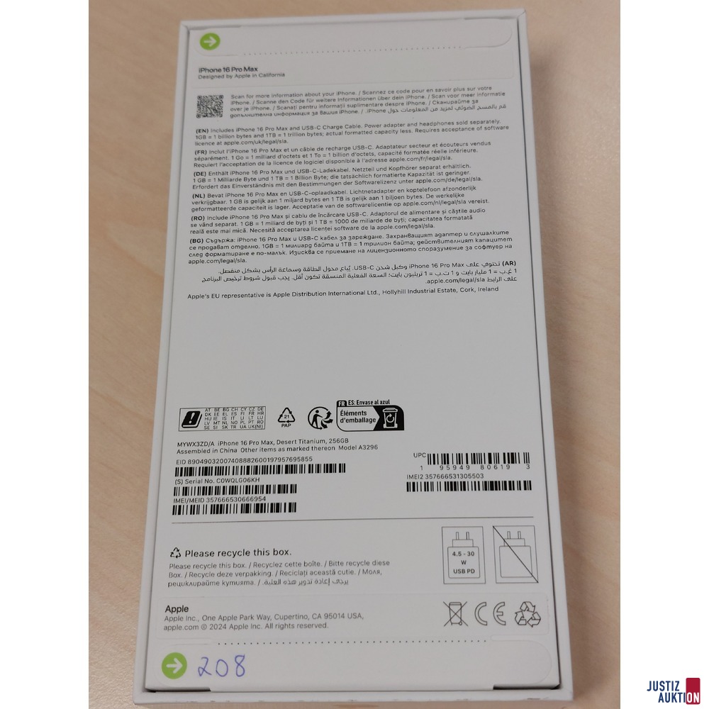 Handy der Marke Apple iPhone 16 Pro Max Desert Titanium&comma; 256GB