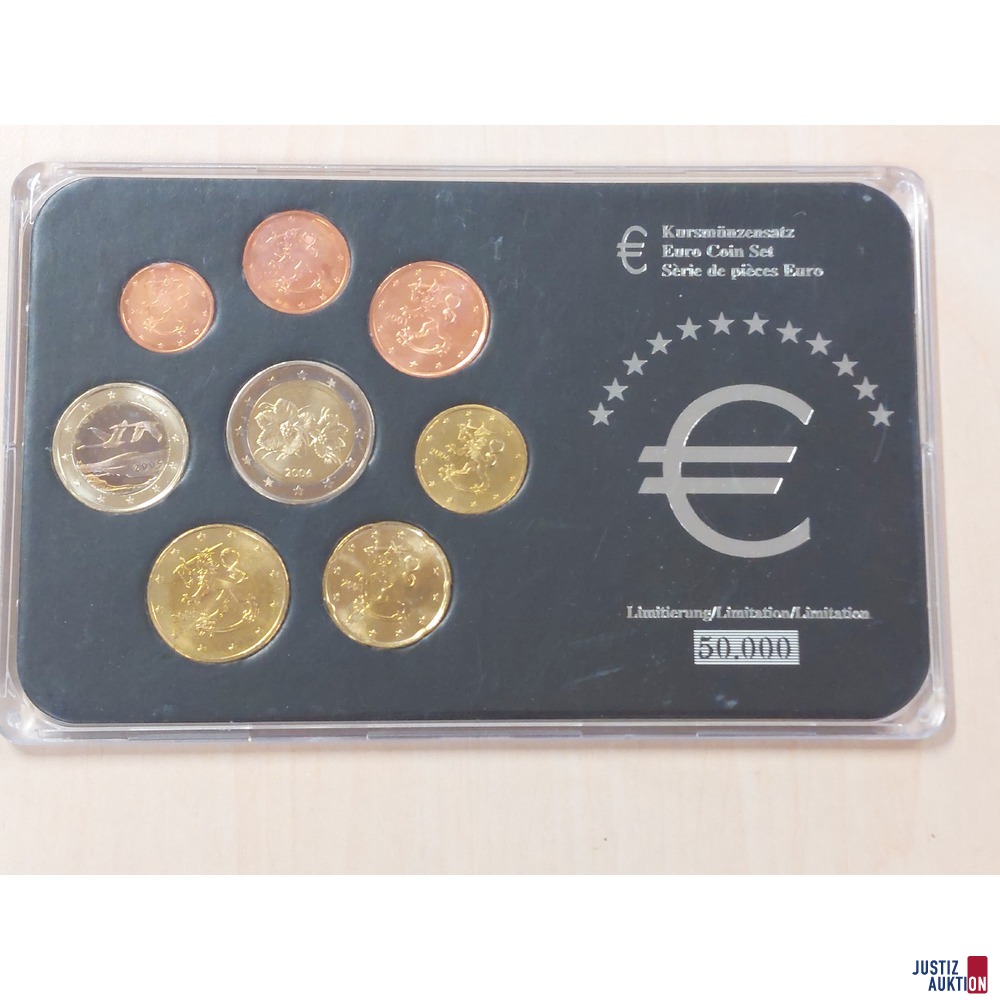 Kursmünzensatz Finnland bestehend aus 8 Nominalen von 1 Cent bis 2 Euro