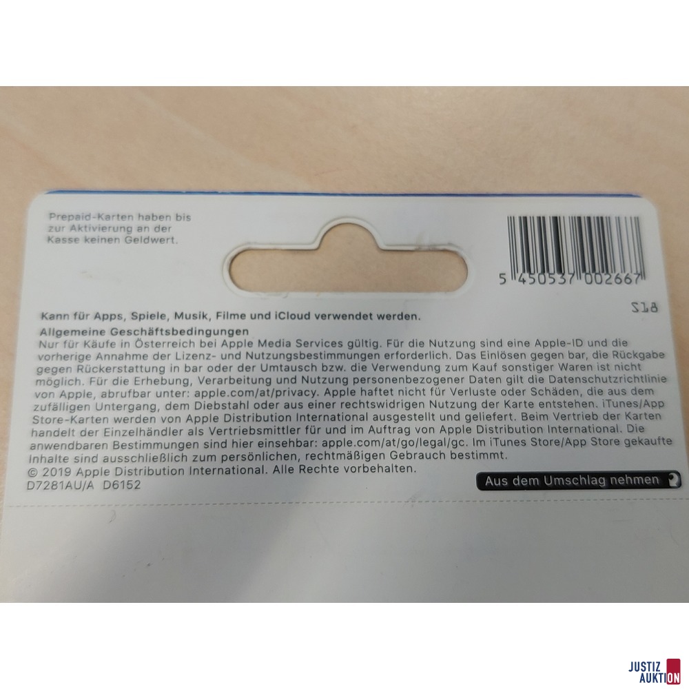 Apple Guthaben&comma; iTunes Karte&comma; Wert EUR 100&comma;-- &lpar;&Ouml;sterreich&rpar;