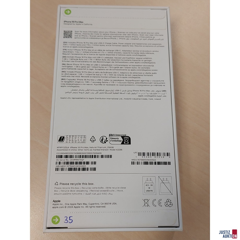 Handy der Marke Apple iPhone 16 Pro Max Natural Titanium&comma; 256GB