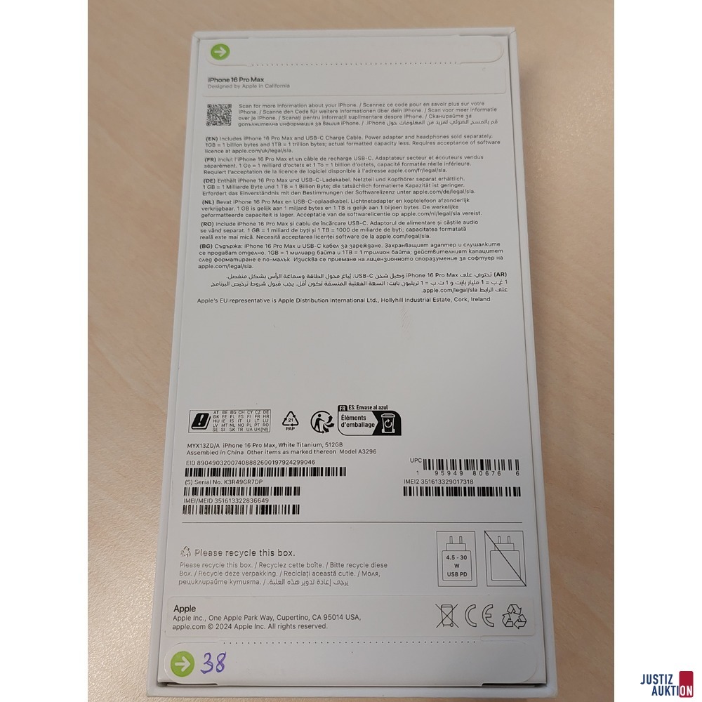 Handy der Marke Apple iPhone 16 Pro Max White Titanium&comma; 512GB