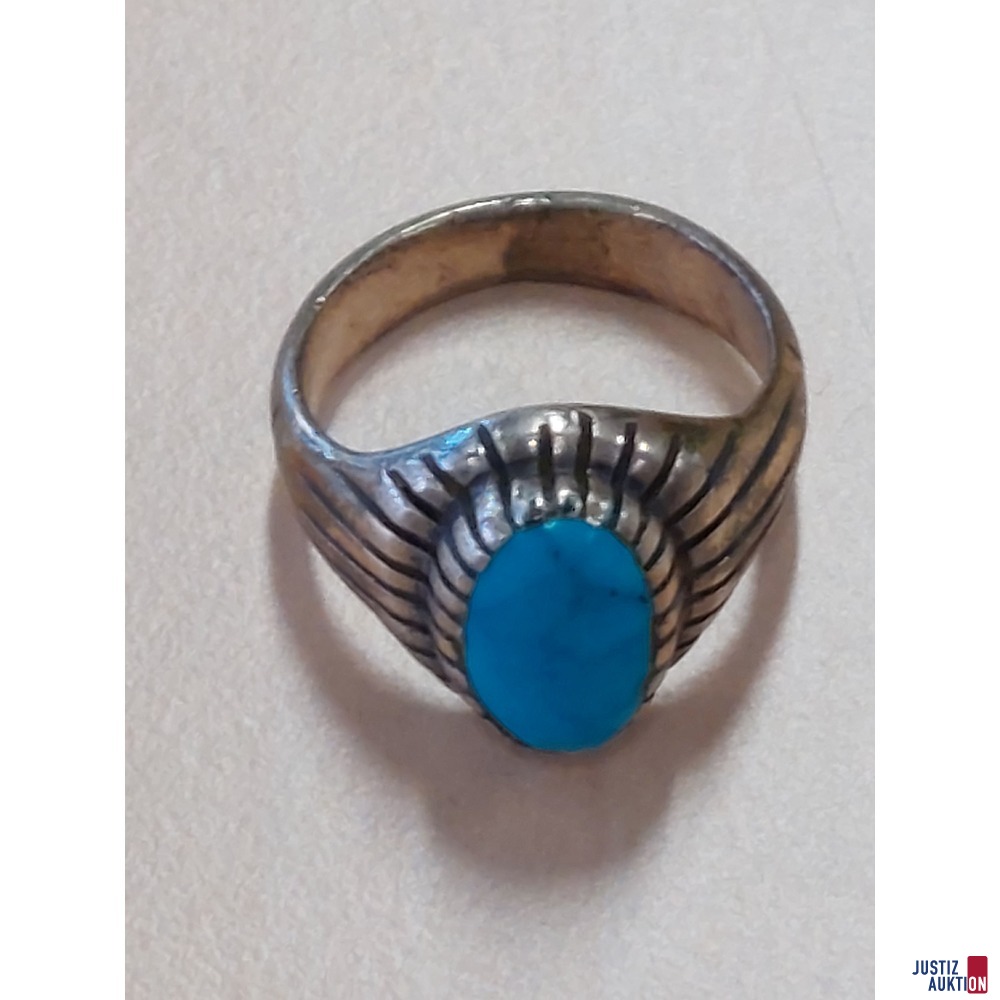 Modeschmuck Ring mit blauen Schmuckstein Größe 56