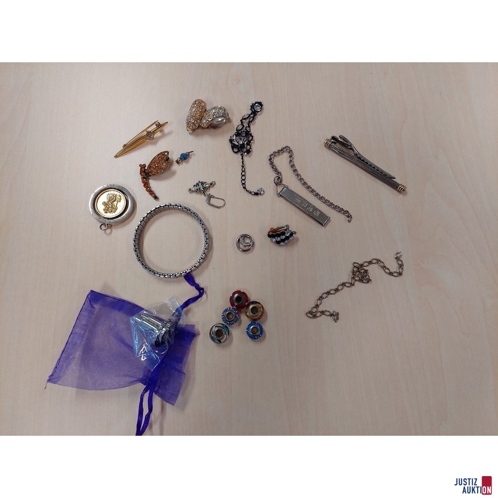 7 Stück diverser Modeschmuck unecht 5 Stück Pandora Bads aus Email und mit Strasssteinen besetzt 925 Silber