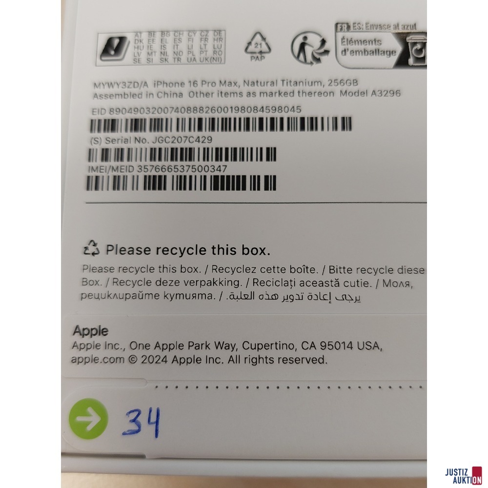 Handy der Marke Apple iPhone 16 Pro Max Natural Titanium&comma; 256GB