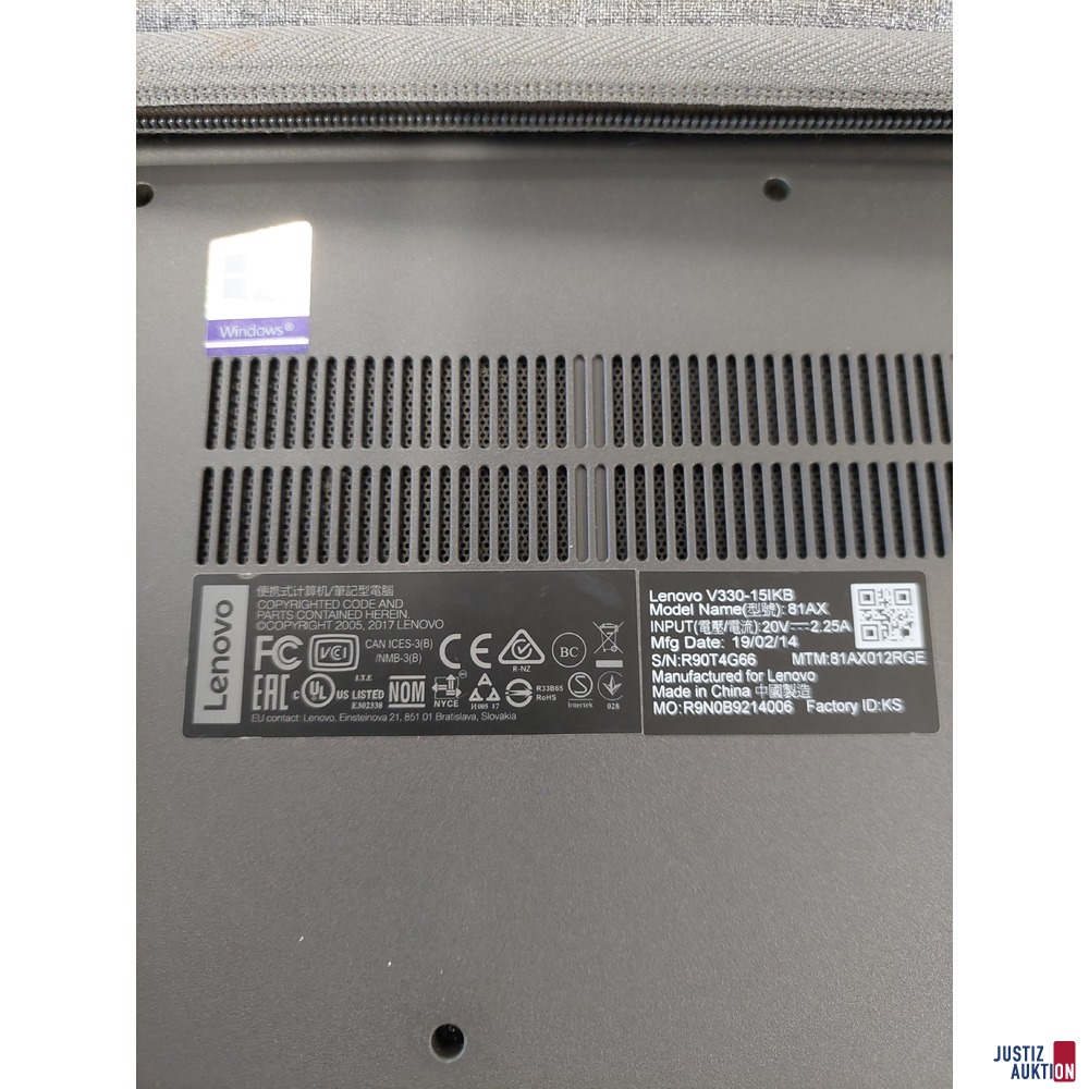 Laptop der Marke Lenovo V330-15IKB Model: 81AX