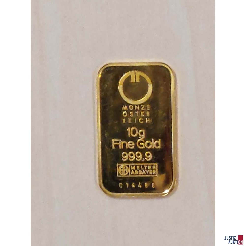 1 Goldbarren Münze Österreich 10 g 999,9 Feingold​​​​​​​ ohne Verpackung