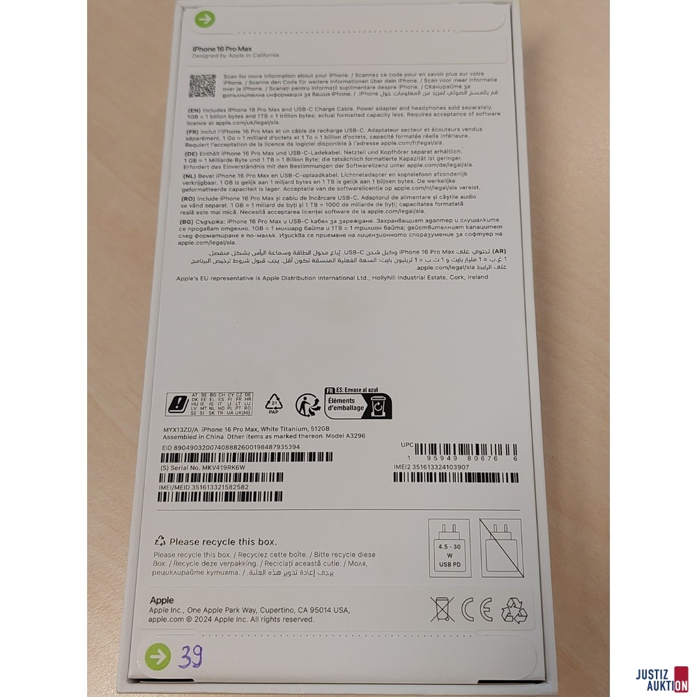 Handy der Marke Apple iPhone 16 Pro Max White Titanium&comma; 512GB