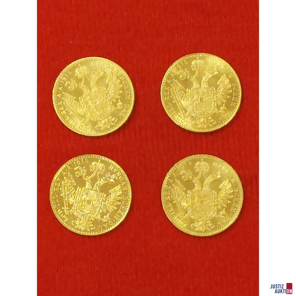 4 Einfachdukaten 986 Gold Gewicht je 3,49 g