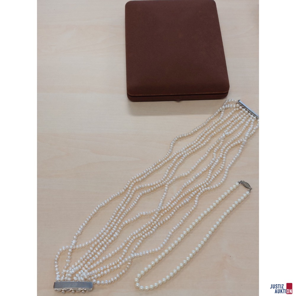 Perlenkette 9-reihig mit Weißgold-Verschluss 585 ‰