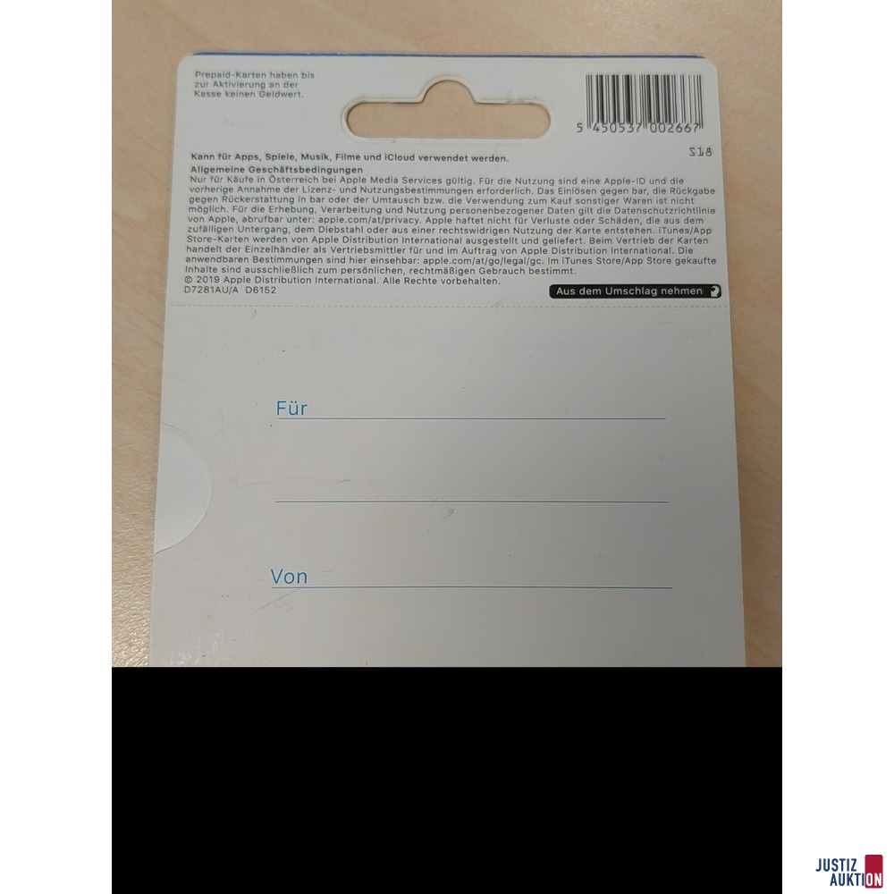 Apple Guthaben&comma; iTunes Karte&comma; Wert EUR 100&comma;-- &lpar;&Ouml;sterreich&rpar;