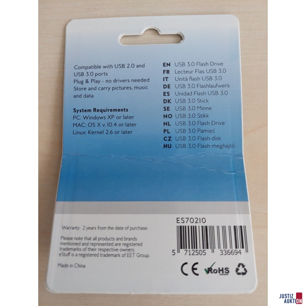 USB Stick der Marke eSTUFF 16 GB Slide Drive USB3.0 Flash Storage NEU und originalverpackt