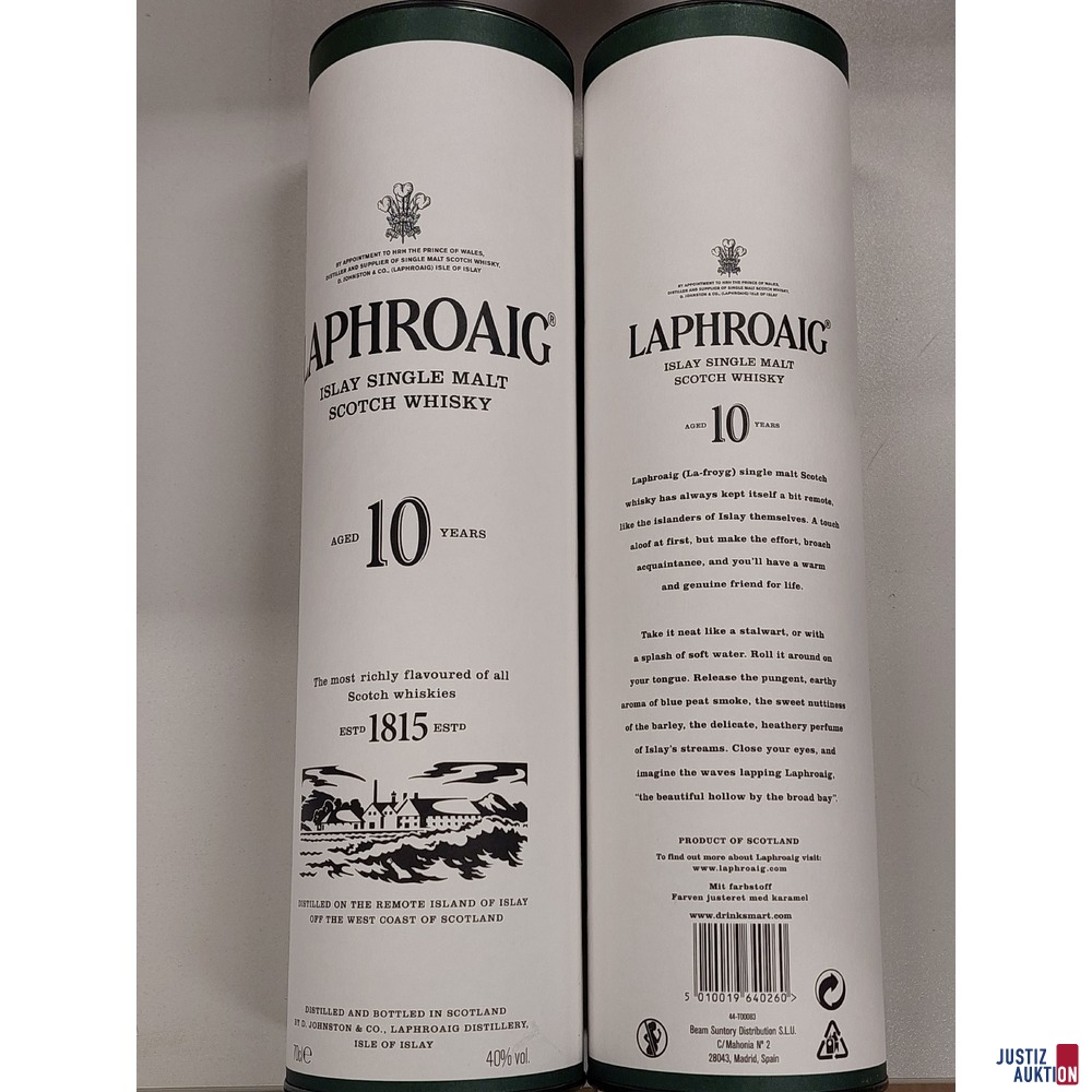 2 Flaschen Islay Single Malt Scoth Whisky der Marke Laphroaig