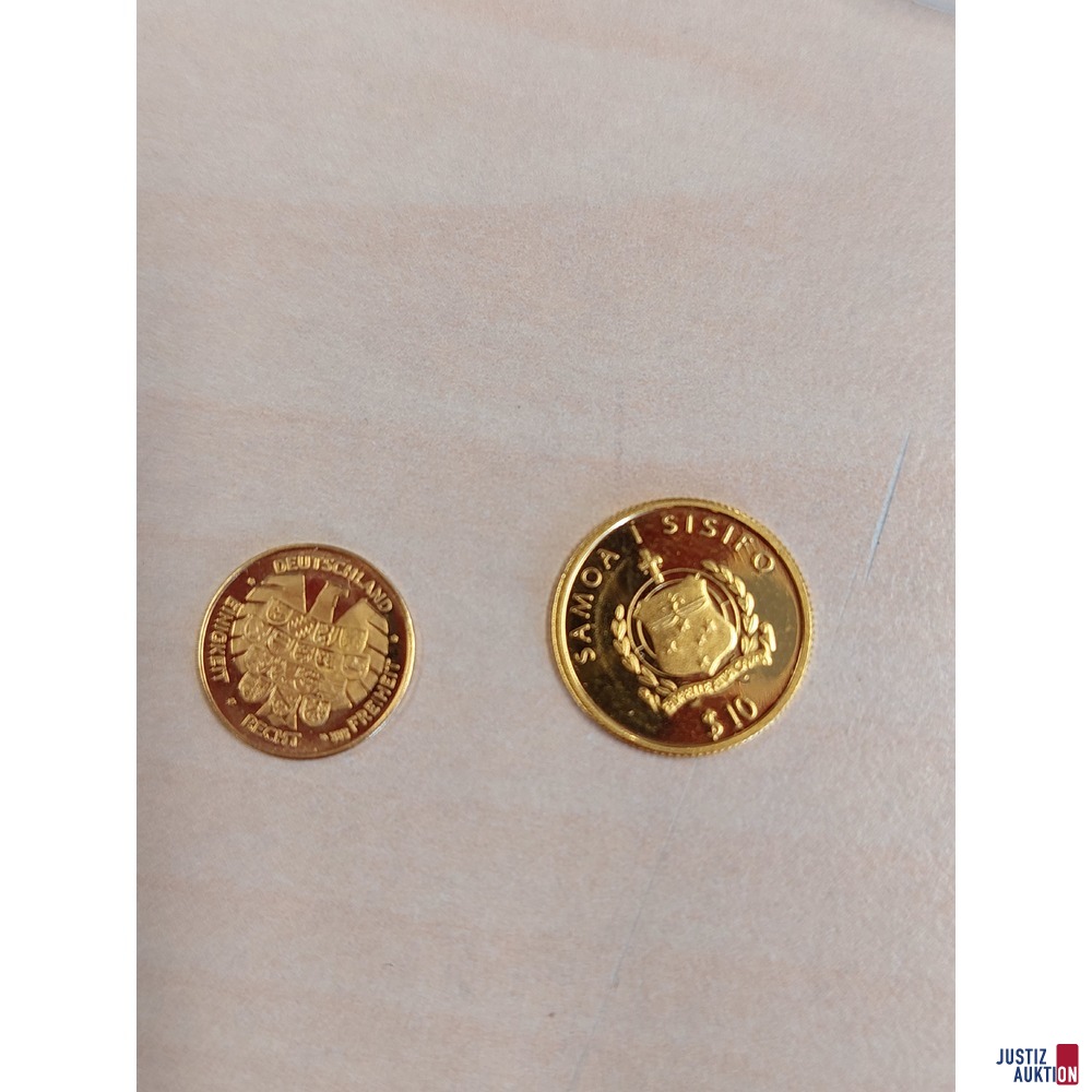 1 Samoa Gold 10 Dollar 2005 Motiv Johannes Paul II 1&sol;25 Unze dazu 1 Medaille Wolfgang Amadeus Mozart