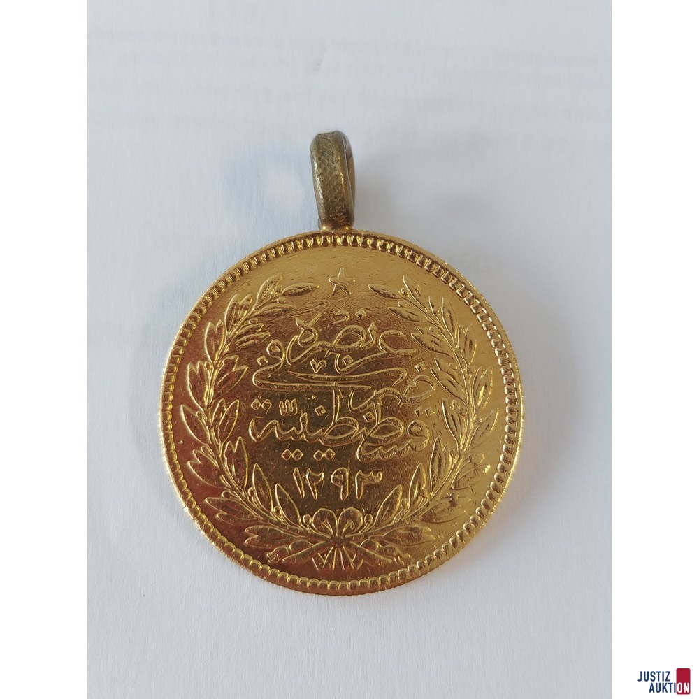 Türkische Goldmünze mit Messingöse 500 Kurush/Piaster