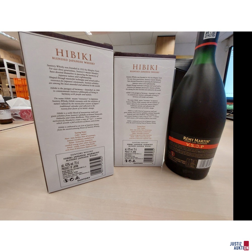 2 Flaschen Whisky der Marke Suntory HIBIKI u.a.