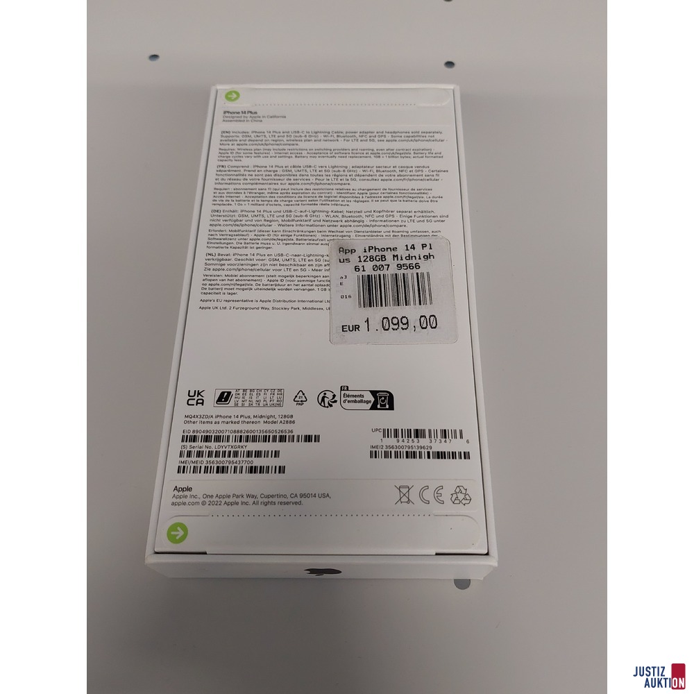 Handy der Marke Apple iPhone 14 Plus Midnight 128GB - Model: A 2886