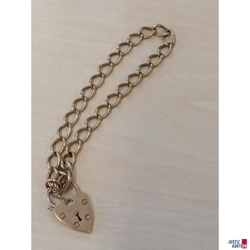 Armband mit Herzverschluss 375 &permil; punziert L&auml;nge 20 cm&comma; 9&comma;6 g
