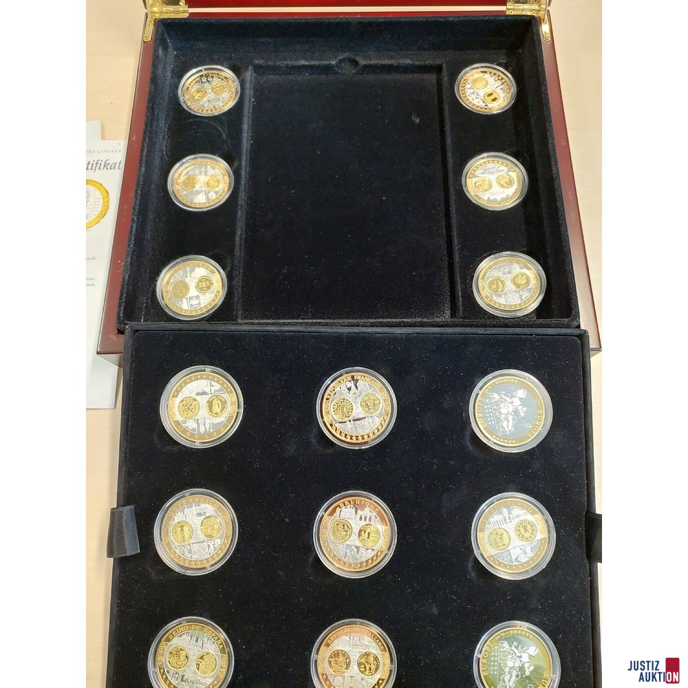 Kassette bestehend aus 15 Medaillen mit europ&auml;ischen Motiven