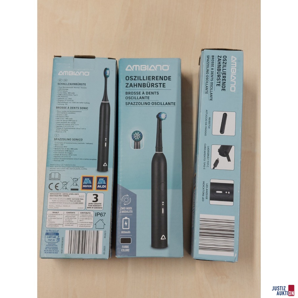 3 Packungen Schallzahnb&uuml;rsten der Marke Ambiano