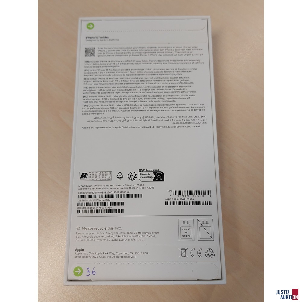 Handy der Marke Apple iPhone 16 Pro Max Natural Titanium&comma; 256GB