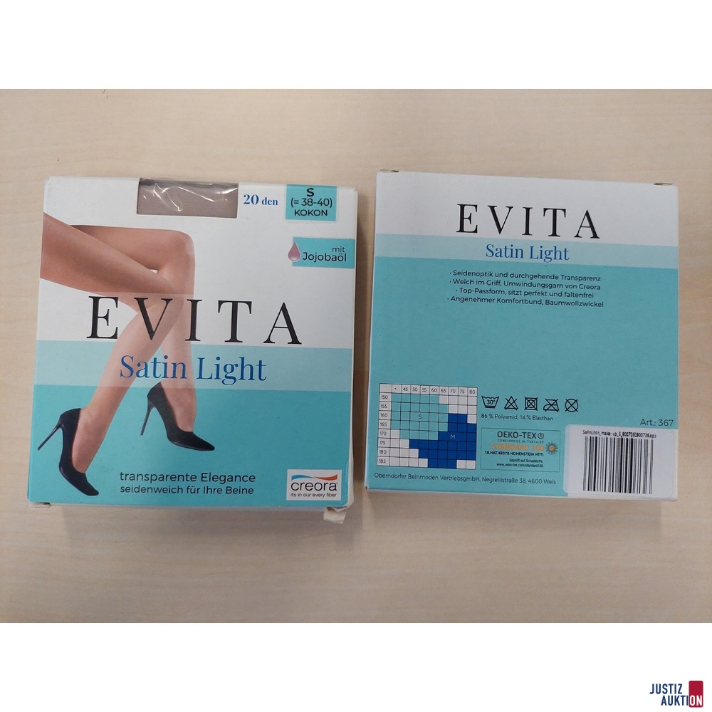 2 mal Damenstrümpfe der Marke Evita Satin Light mit Jojobaöl Gr. S (38,40) - NEU