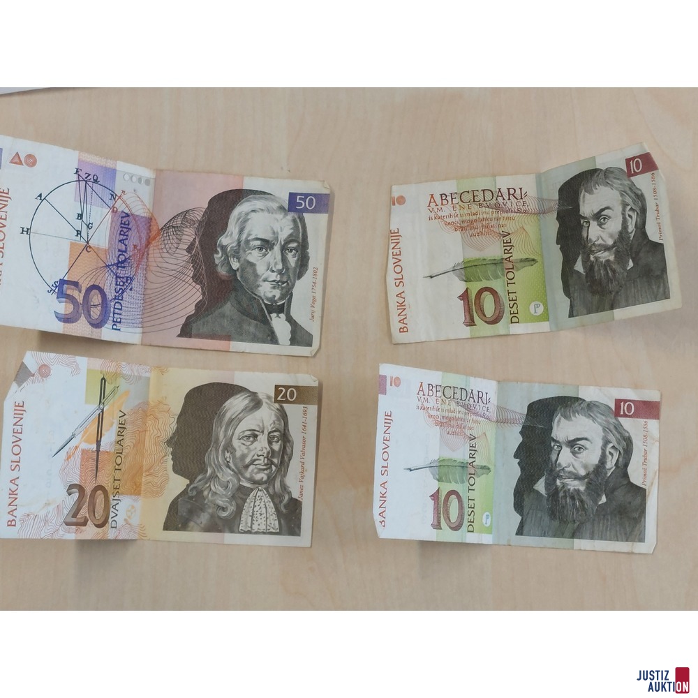 Slowenien 4 Banknoten zu 50, 20 und 2x 10 Tolar