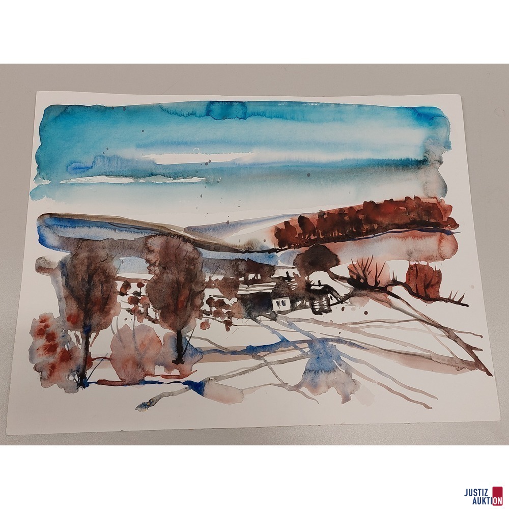 Bild - Aquarell "Winterlandschaft OÖ" ohne Rahmen