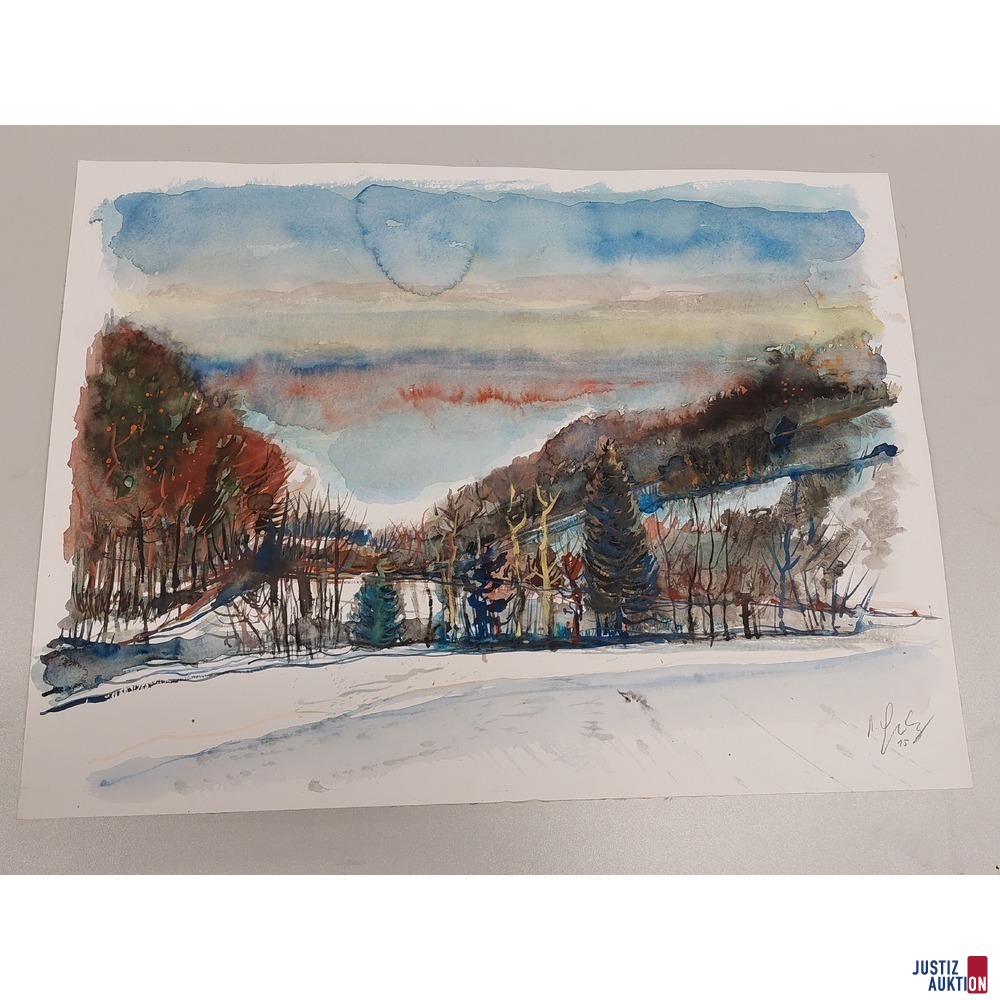 Bild - Aquarell "Winterlandschaft OÖ" ohne Rahmen