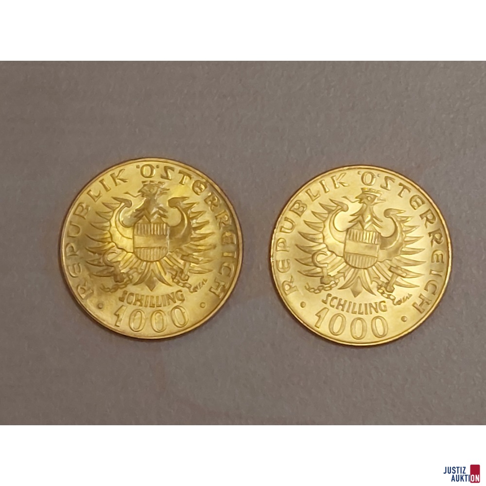 2 Stück Österreich 2 Republik 1000 Schilling 1976