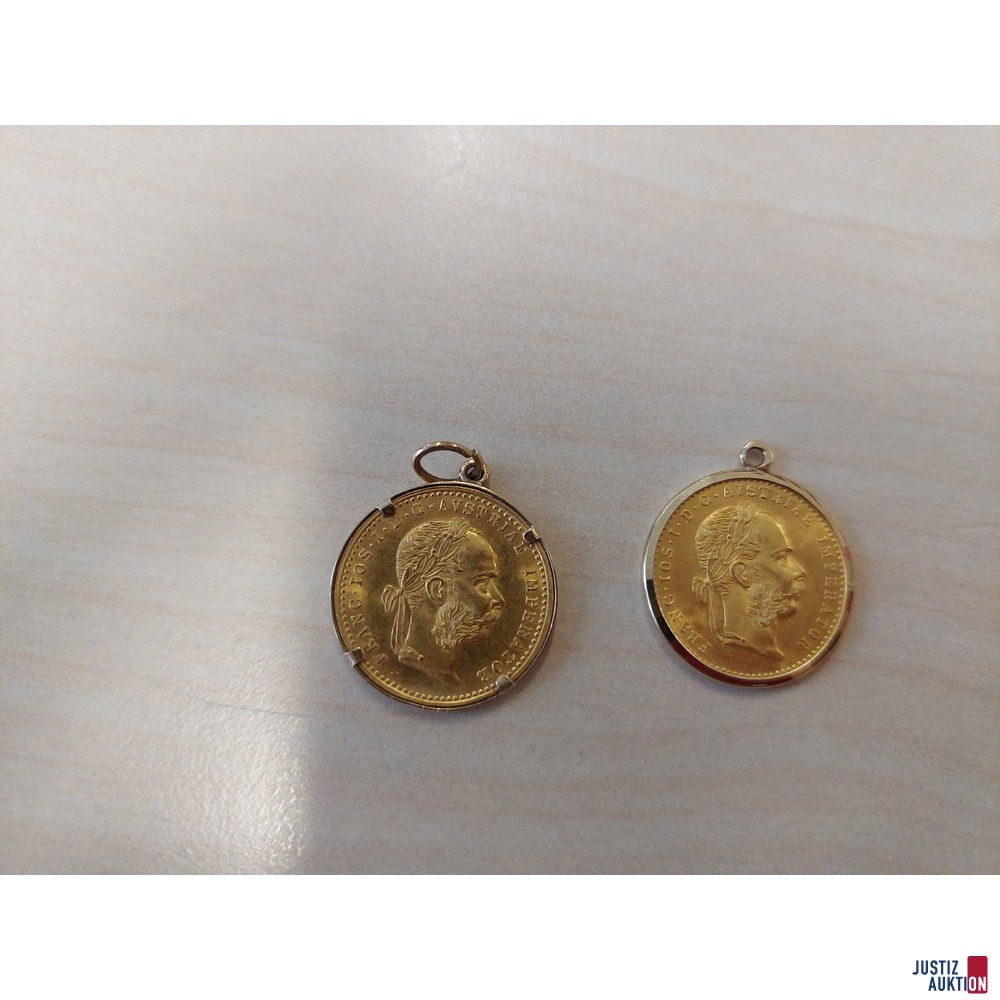 2 St&uuml;ck Einfache Dukaten 1915 Nachpr&auml;gung im Schmuckfassung