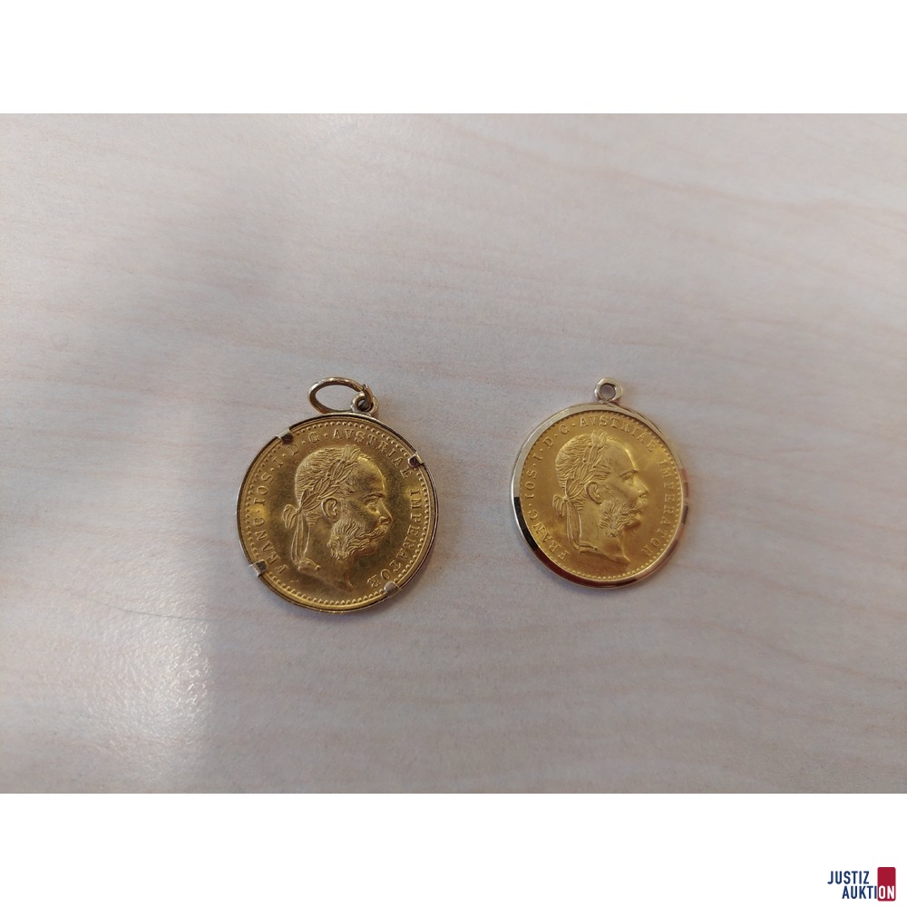 2 St&uuml;ck Einfache Dukaten 1915 Nachpr&auml;gung im Schmuckfassung