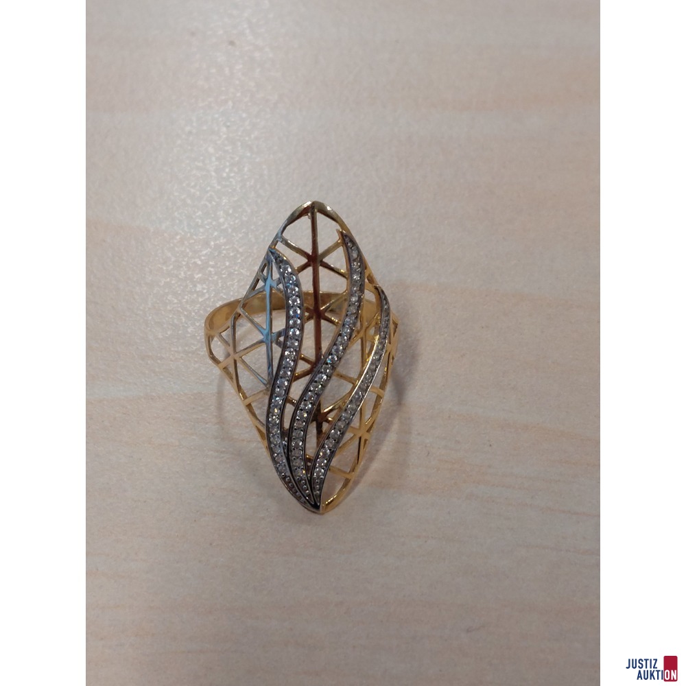 Damen Gelbgold Ring 585 ‰ punziert mit Brilliantbesatz 2,9 g Größe 57