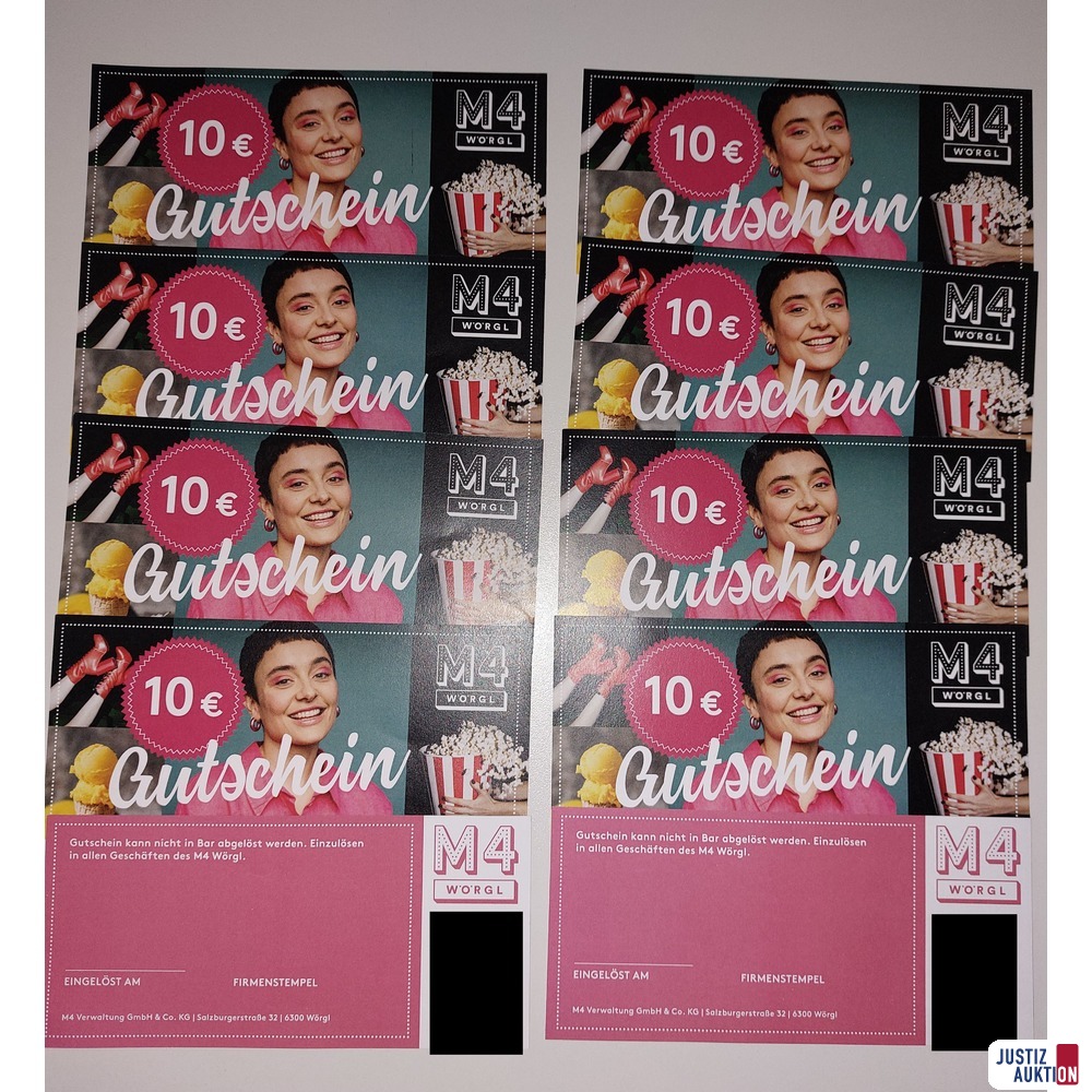 10 Gutscheine a € 10,00 Einkaufszentrum M4 in Wörgl/Tirol
