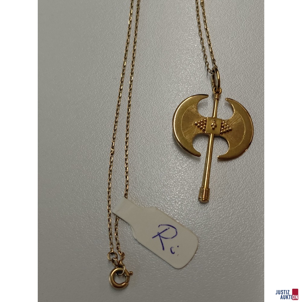 Goldkette 14K 50 cm mit Anh&auml;nger Axt 18K u&period;a&period;