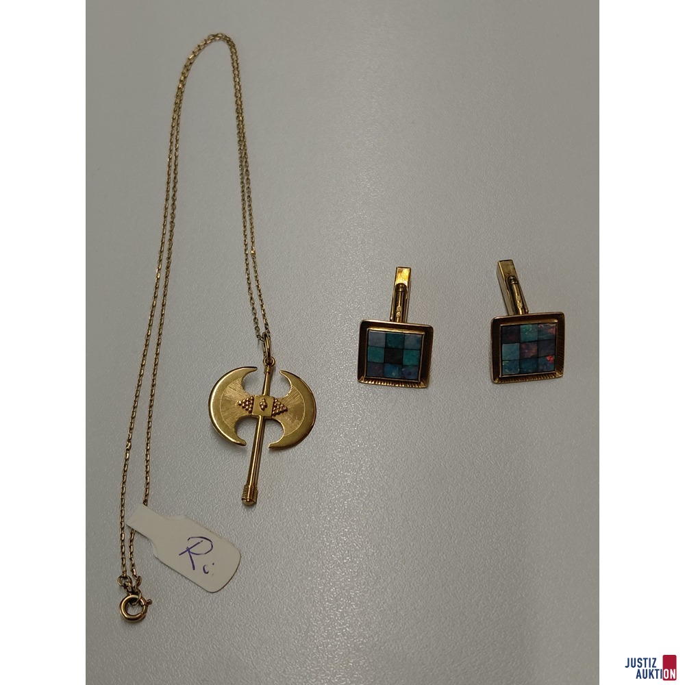 Goldkette 14K 50 cm mit Anh&auml;nger Axt 18K u&period;a&period;