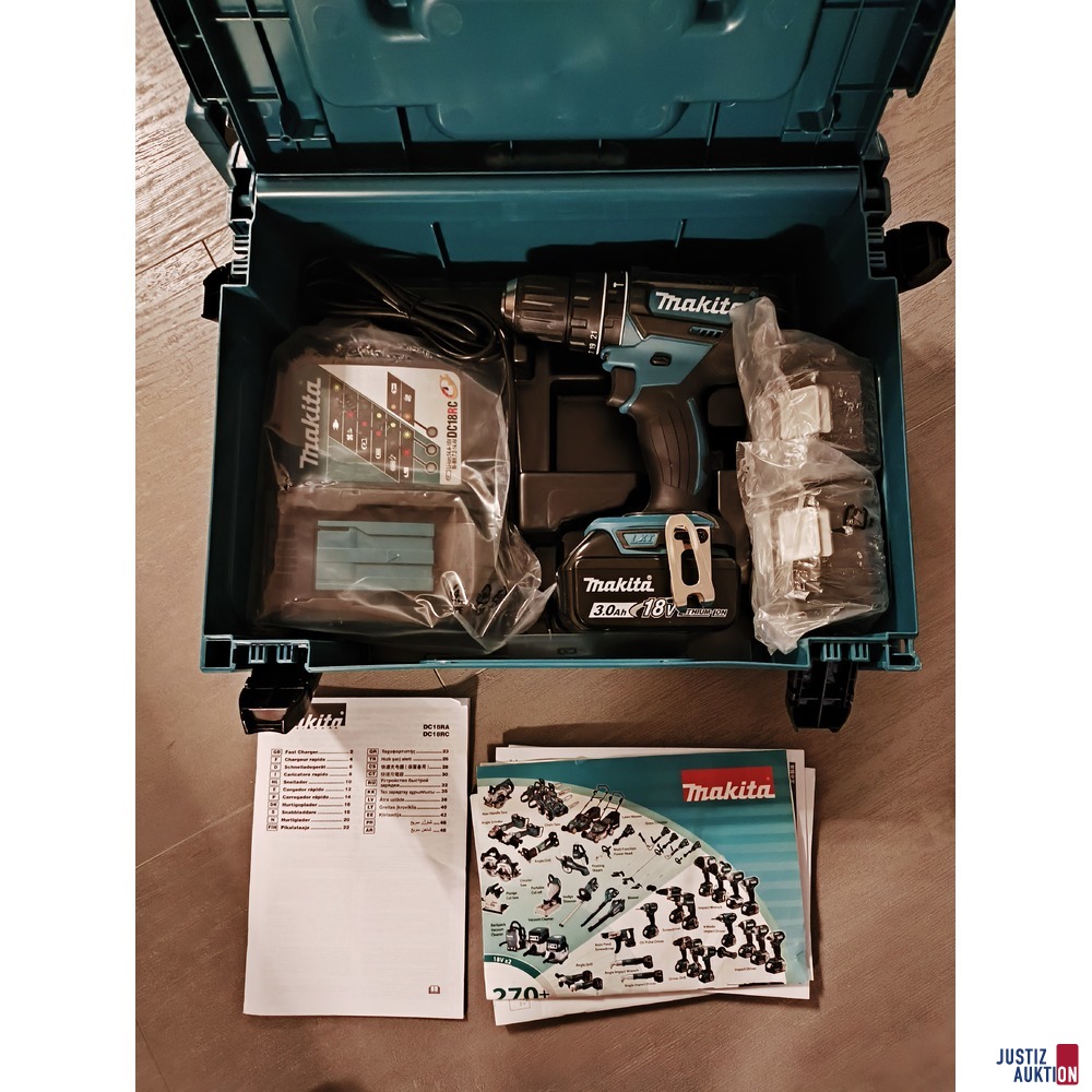 Inhalt Koffer Bohrschrauber mit 3 Akkus 3.Ah und Ladegerät