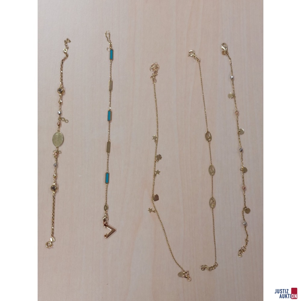5 Motivarmbänder 19 cm Länge 585 ‰ punziert