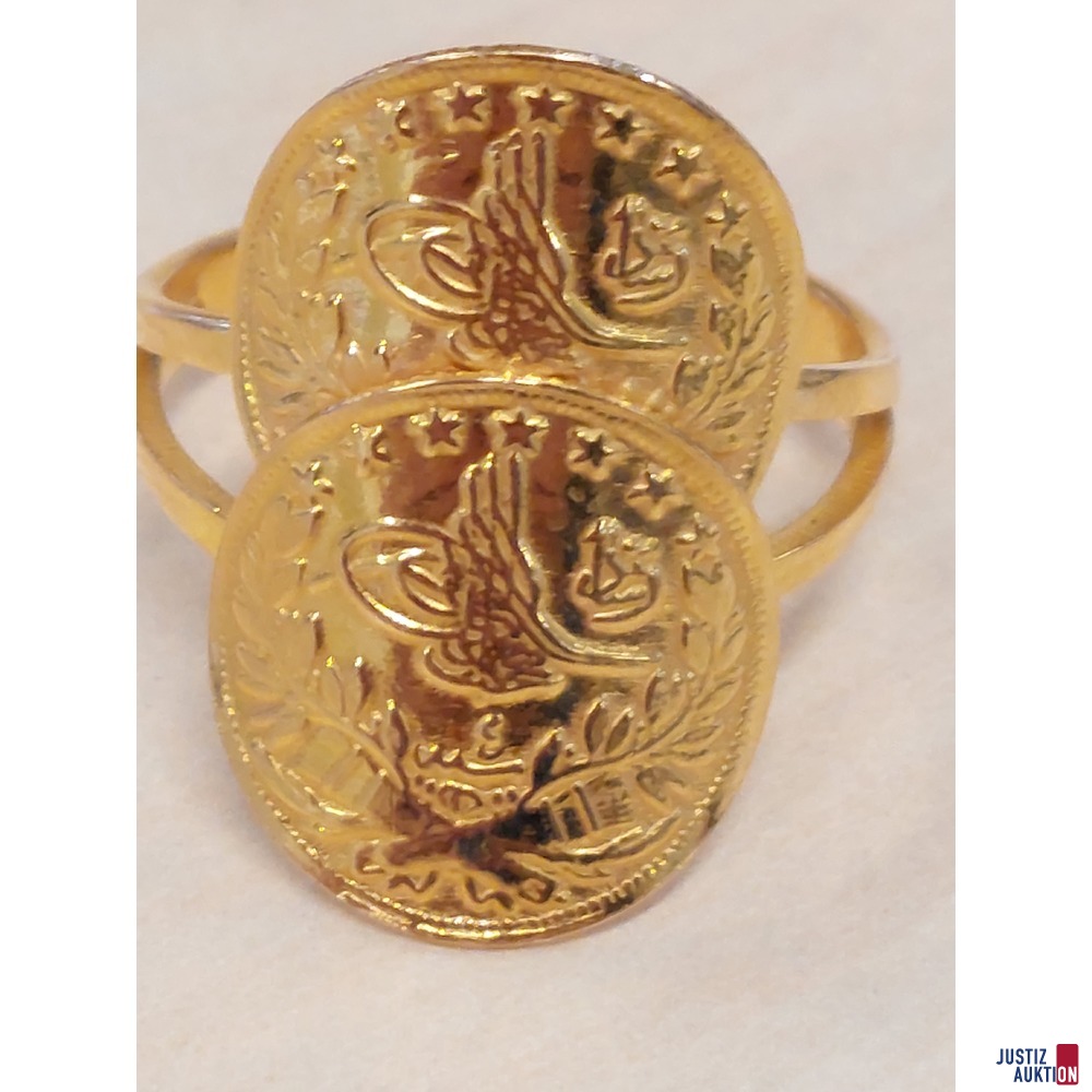 Goldring mit t&uuml;rkischen M&uuml;nzen&comma; 916 &permil; punziert 5&comma;6 g&comma; Gr&ouml;&szlig;e 54