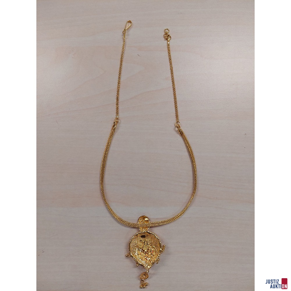 Halskette 585 ‰ Gelbgold punziert Filigranarbeit mit coloriertem Gold 45 cm lang 19,7 g