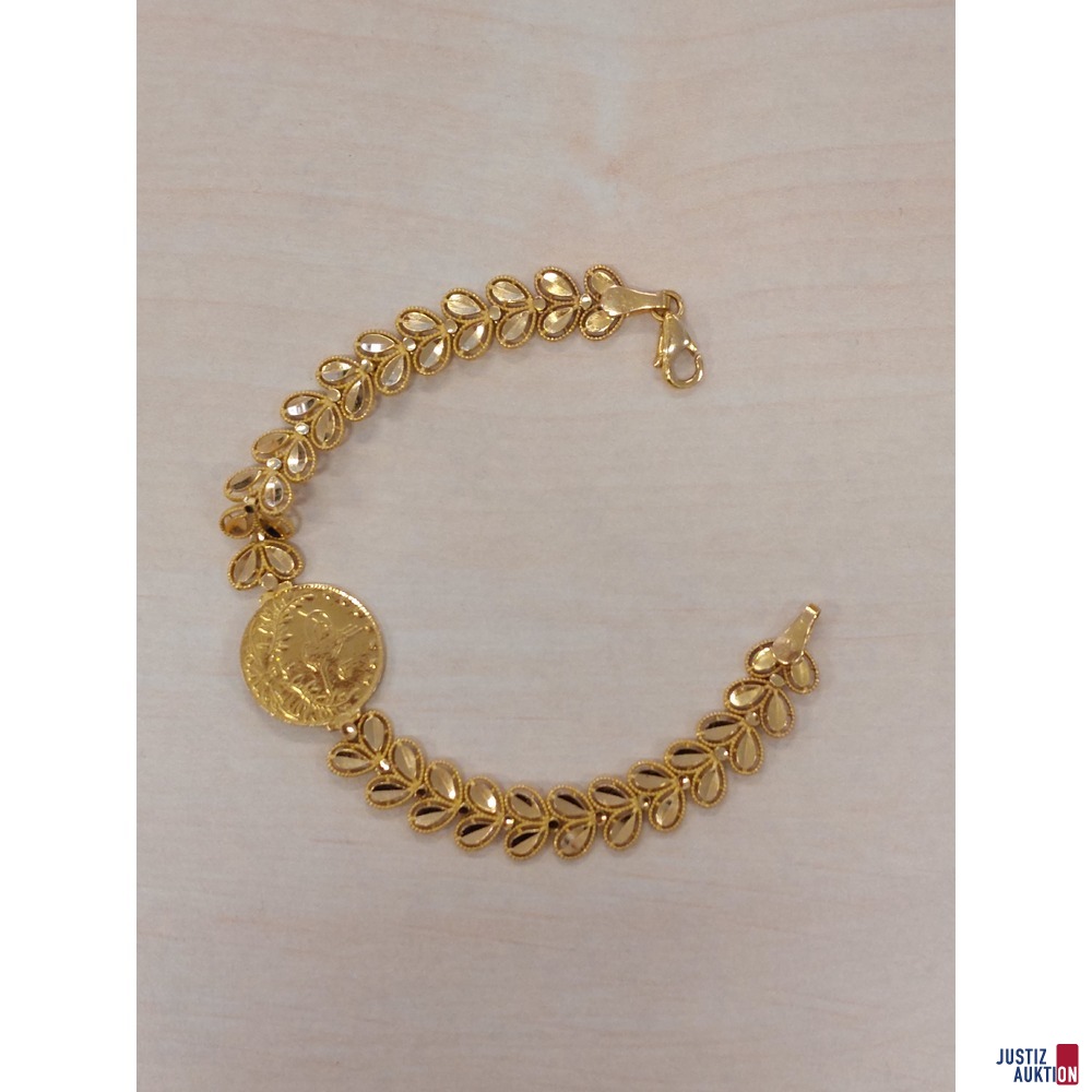 Armband orientalisch Gelbgold 750 &permil; punziert mit 22 Karat M&uuml;nze 12&comma;8g L&auml;nge 18 cm