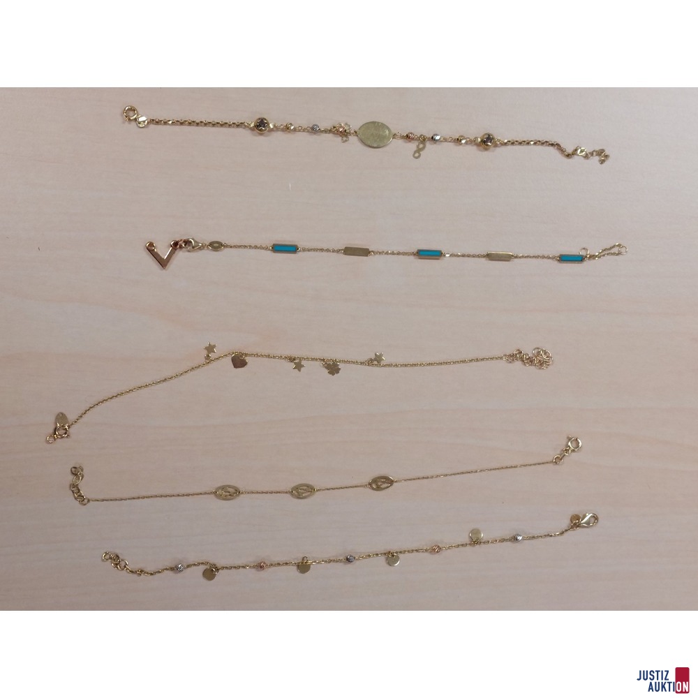 5 Motivarmbänder 19 cm Länge 585 ‰ punziert