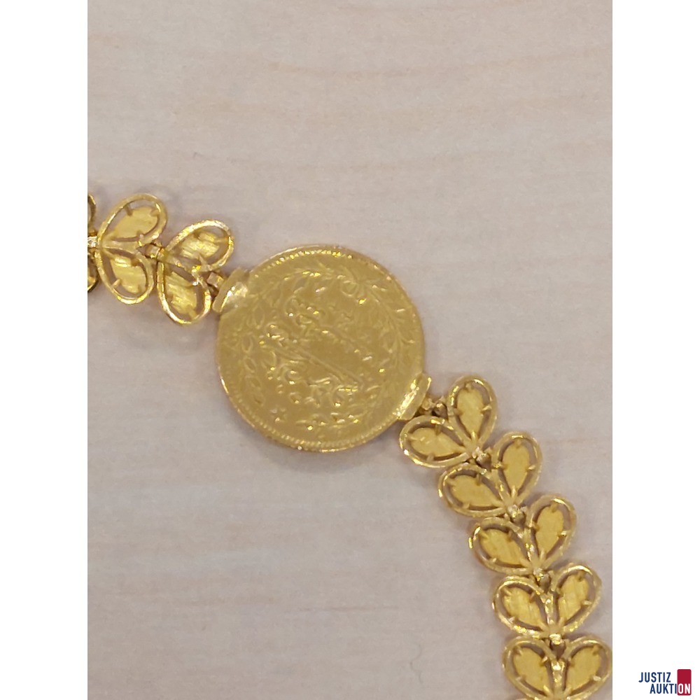 Armband orientalisch Gelbgold 750 &permil; punziert mit 22 Karat M&uuml;nze 12&comma;8g L&auml;nge 18 cm
