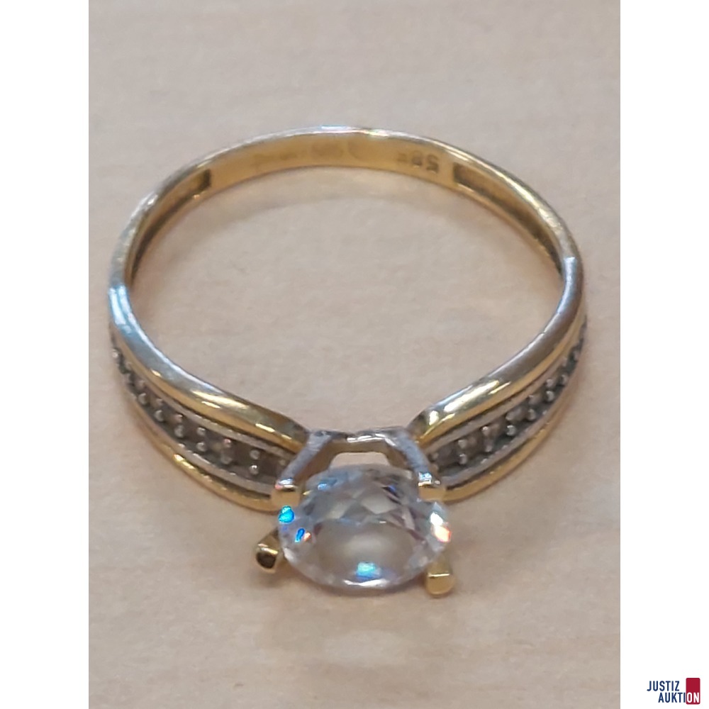 Damenring Wei&szlig;goldoptik mit wei&szlig;en Schmuckstein 585 &permil; punziert&comma; 2&comma;1 g&comma; Gr&ouml;&szlig;e 56