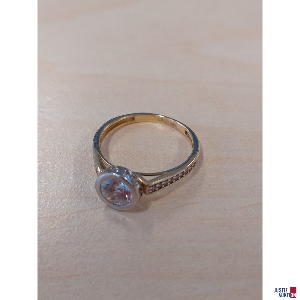 Damenring Wei&szlig;gold mit wei&szlig;en Schmucksteinen 2&comma;5 g 585 &permil; punziert Gr&ouml;&szlig;e 55