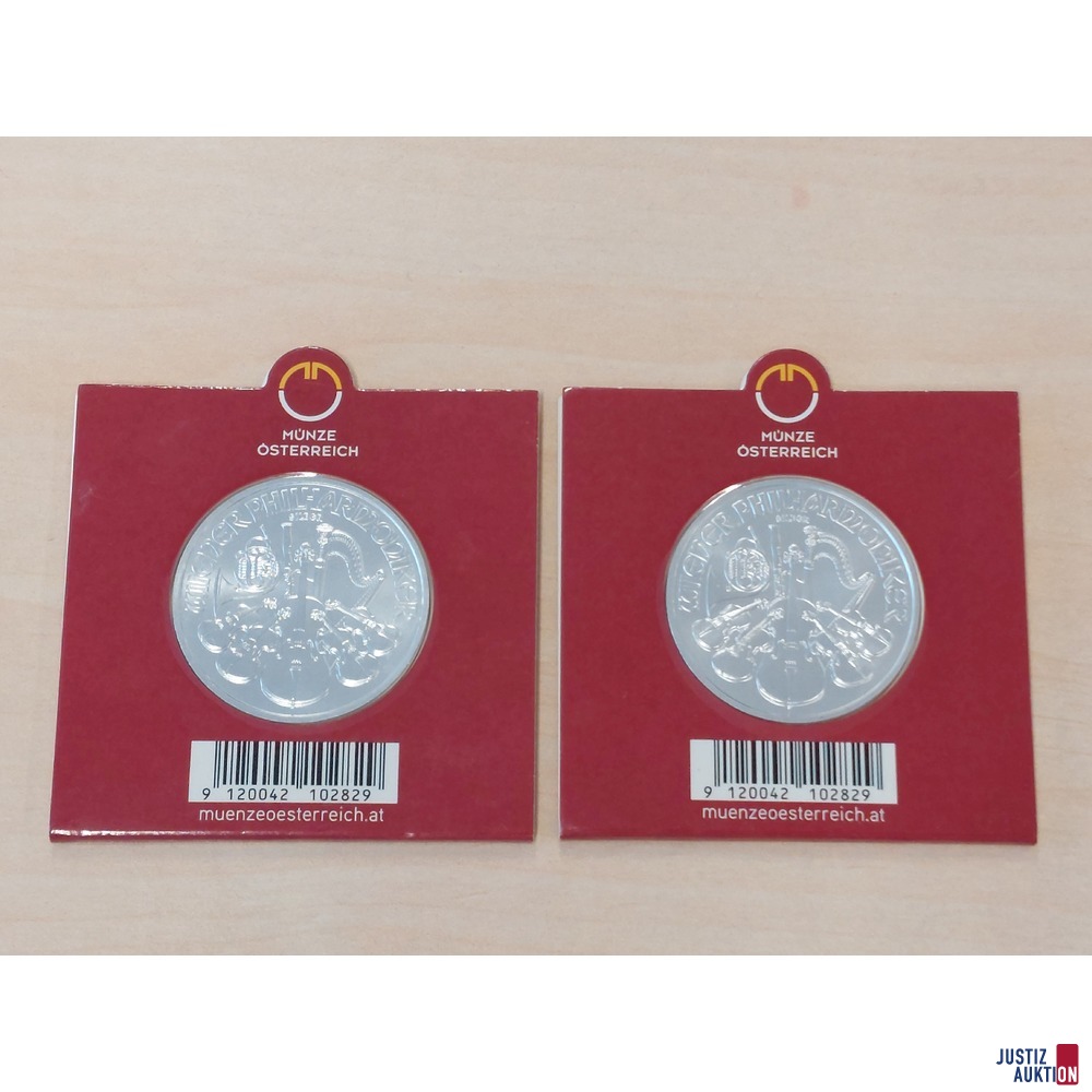 2 Stück 1 Unze Wiener Philharmoniker Silber Jahrgang 2025 in Original Blister