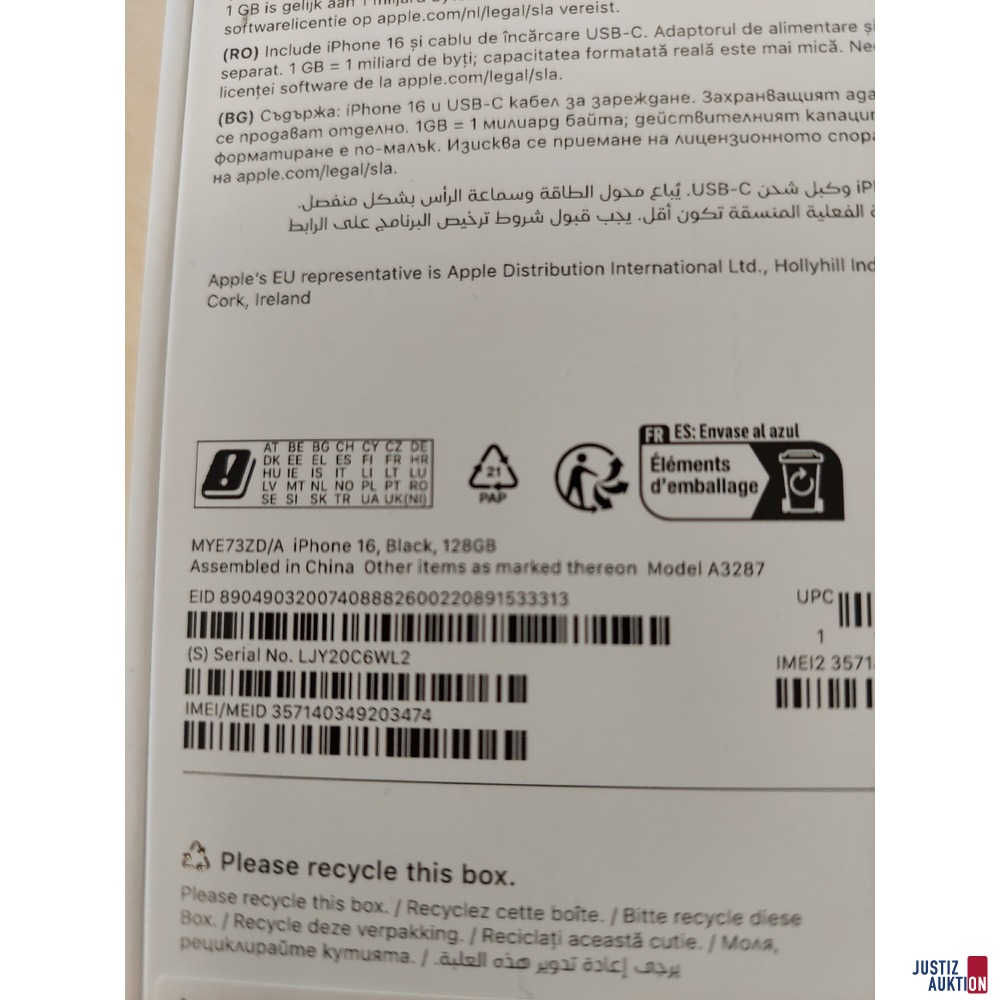 Handy der Marke Apple iPhone 16 Black 128 GB