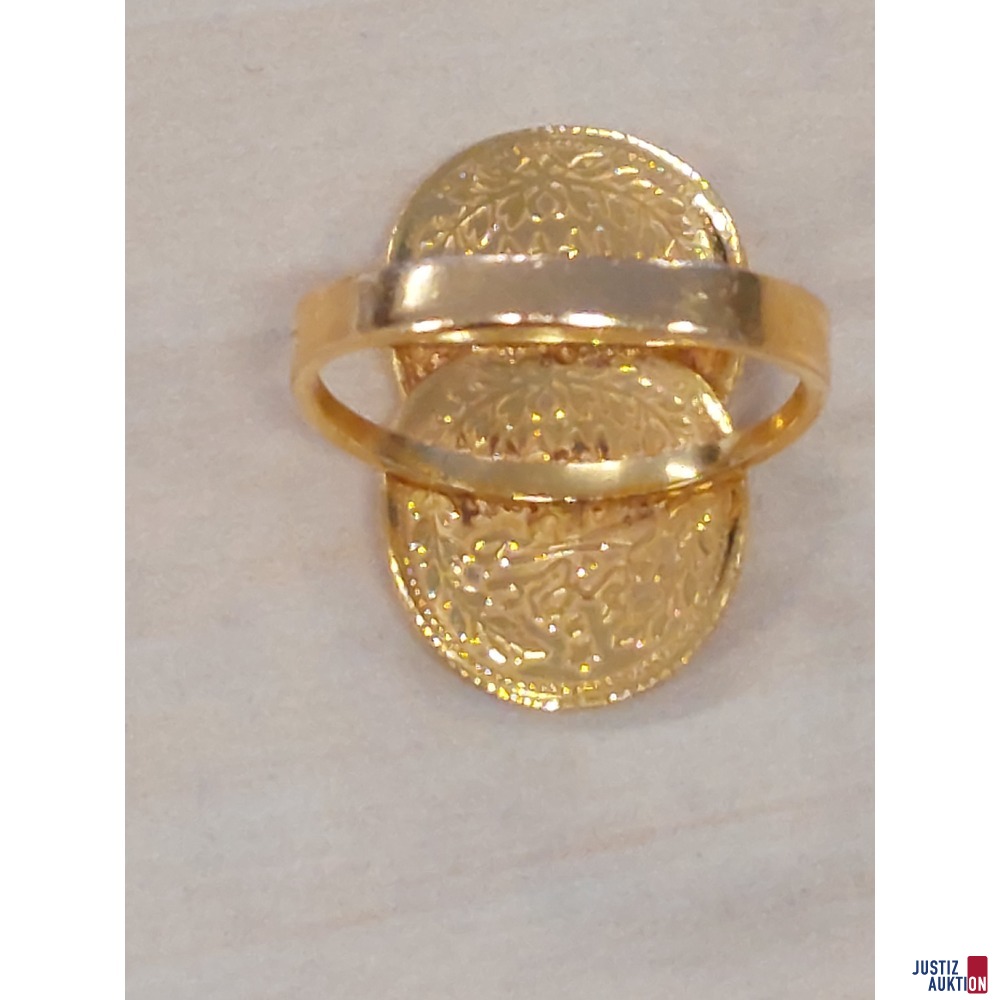 Goldring mit t&uuml;rkischen M&uuml;nzen&comma; 916 &permil; punziert 5&comma;6 g&comma; Gr&ouml;&szlig;e 54