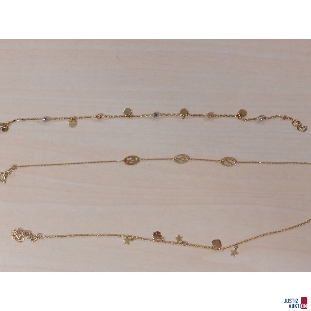 5 Motivarmbänder 19 cm Länge 585 ‰ punziert