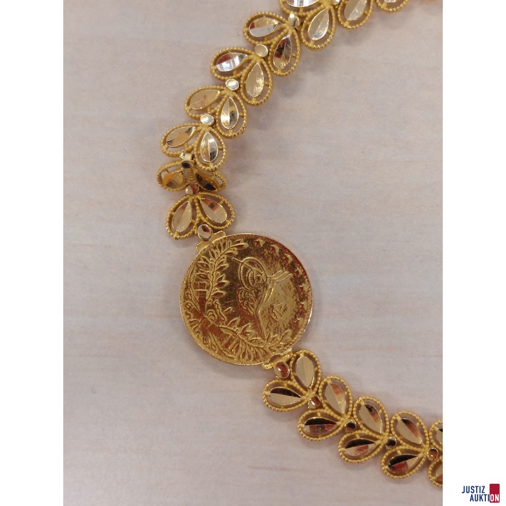 Armband orientalisch Gelbgold 750 &permil; punziert mit 22 Karat M&uuml;nze 12&comma;8g L&auml;nge 18 cm